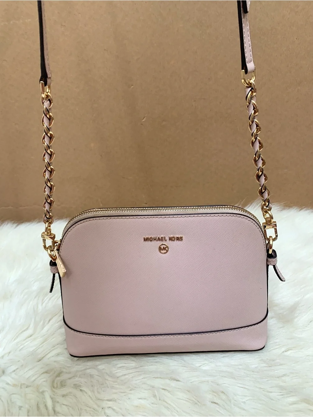 Michael Kors Soft Pink Saffiano Leather Charm Dome Chain Crossbody - Picture 3 of 16